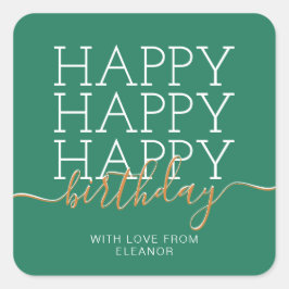 Modern green Happy Birthday Quadratischer Aufkleber
