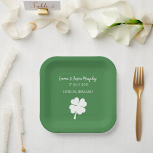 Modern Green Irish Vierblättriges Kleeblatt Weddin Pappteller