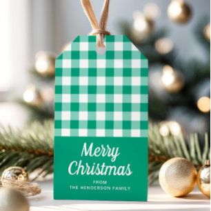 Modern Green Kariert Script Frohe Weihnachten Geschenkanhänger