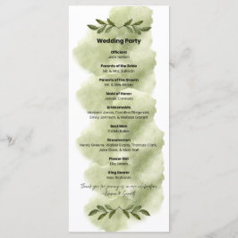 Modern Green Leaf Minimalist Wedding Program Programm