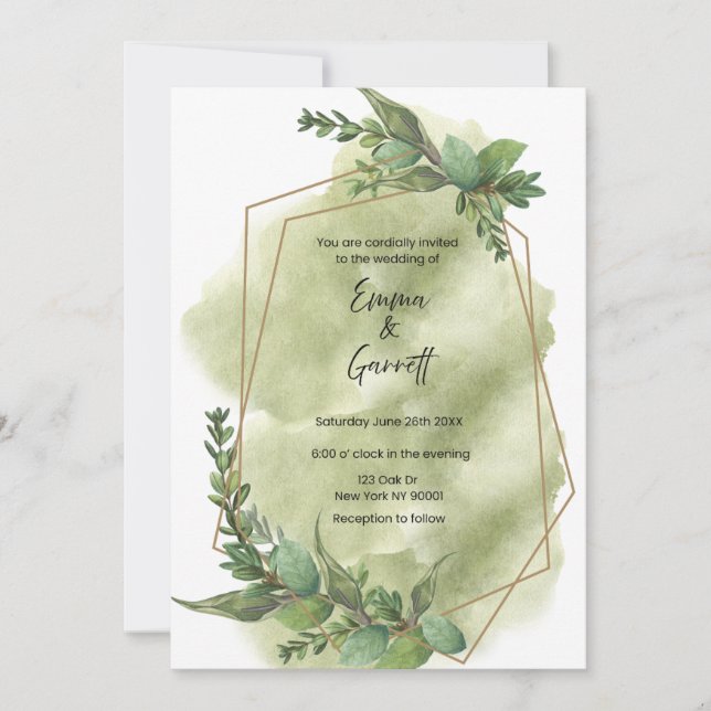 Modern Green Leaf Wedding Invitation Einladung (Vorderseite)