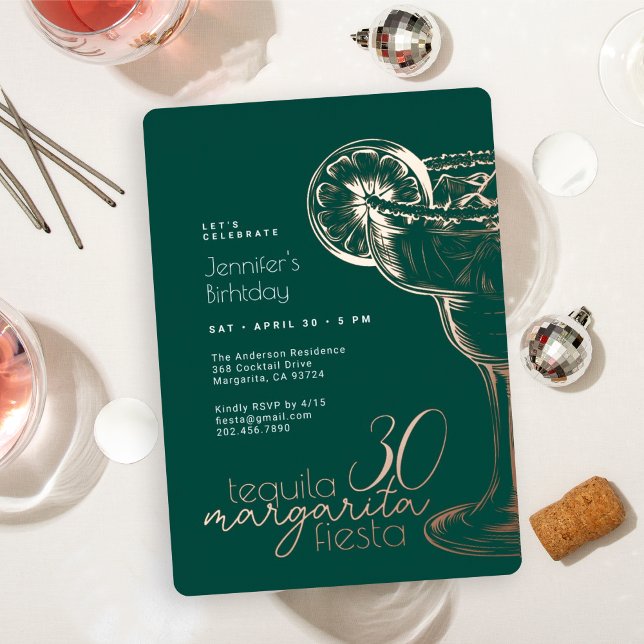Modern Green Margarita Fiesta 30. Geburtstag Party Folieneinladung (Von Creator hochgeladen)