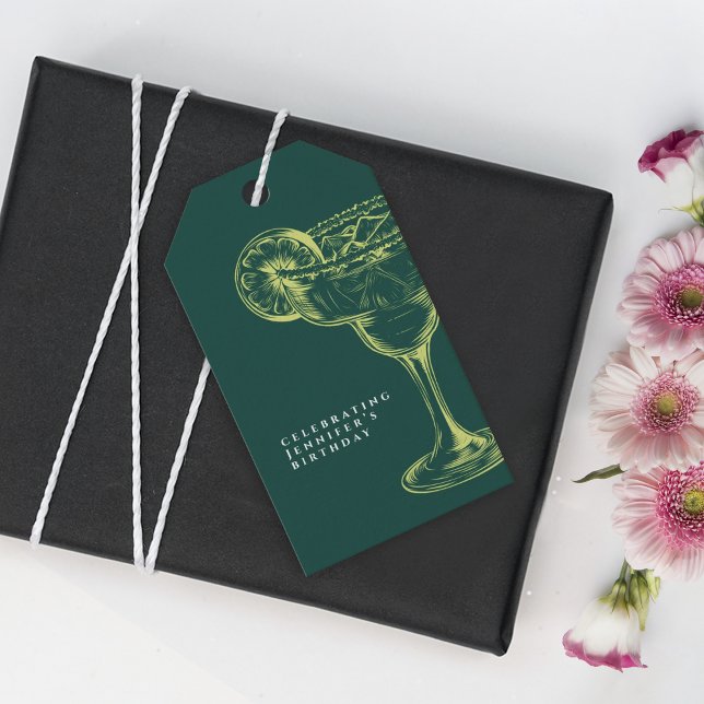 Modern Green Margarita Fiesta Birthday Party Geschenkanhänger (Von Creator hochgeladen)