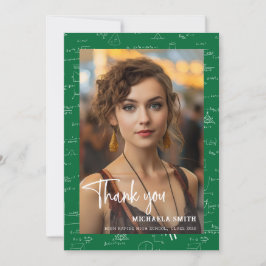 Modern Green Math Script Photo Graduation  Dankeskarte