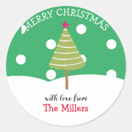 Modern Green Merry Weihnachtsbaum Runder Aufkleber