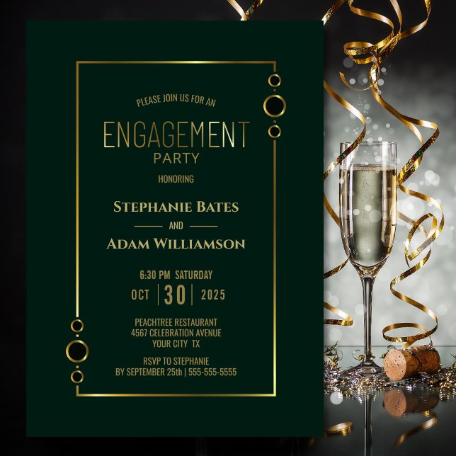 Modern Green mit Gold Frame Engagement Party Einladung (Von Creator hochgeladen)