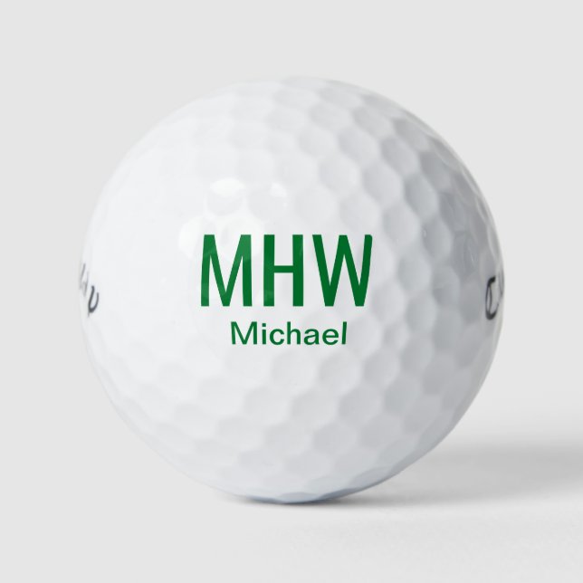 Modern Green Mit Monogramm Golfball (Vorderseite)