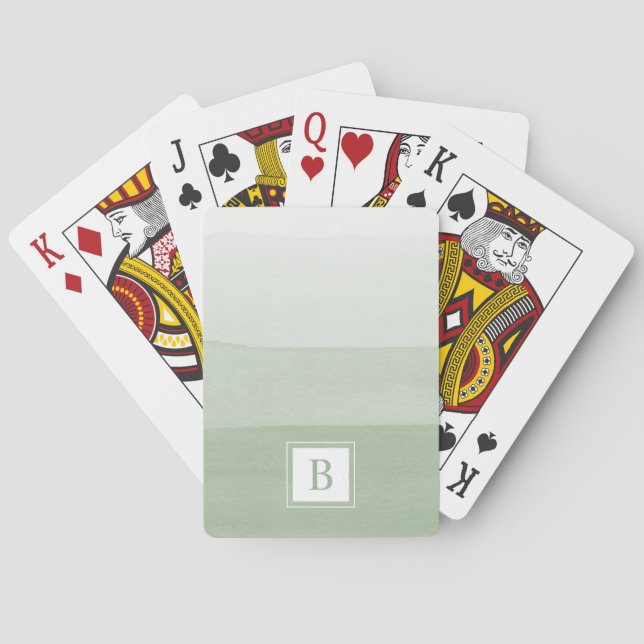 Modern Green Mit Monogramm Spielkarten (Rückseite)
