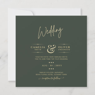 Modern Green Monochrome Wedding Einladung