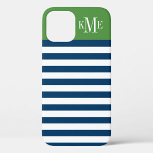 Modern Green Navy Streifen Custom Monogram Case-Mate iPhone Hülle
