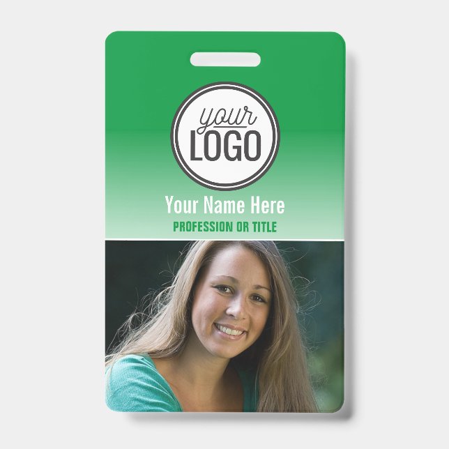 Modern Green Ombre Beruflich Foto Name Tag Ausweis (Vorderseite)