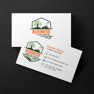 Modern Green Orange LawnCare Service Rasen mähen L Visitenkarte