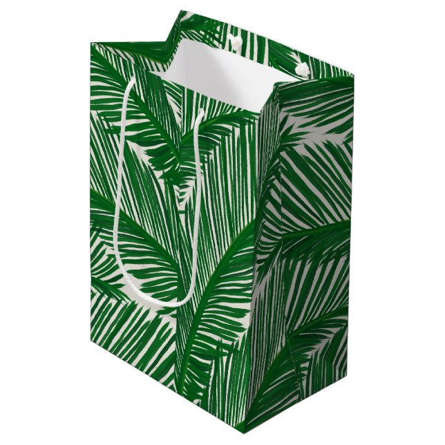 Modern Green Palm Leaf Mittlere Geschenktüte (Vorderseite Schrägansicht)