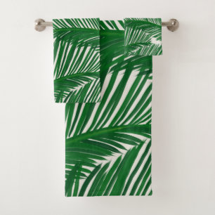 Modern Green Palm Leaf Tropical Pattern Badhandtuch Set