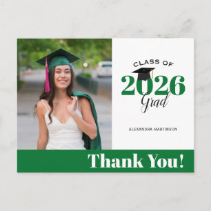 Modern Green Photo Graduation Thank You Postkarte