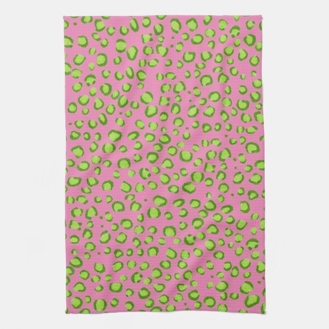 Modern Green Pink Leopard Muster Animal Print Geschirrtuch (Vertikal)