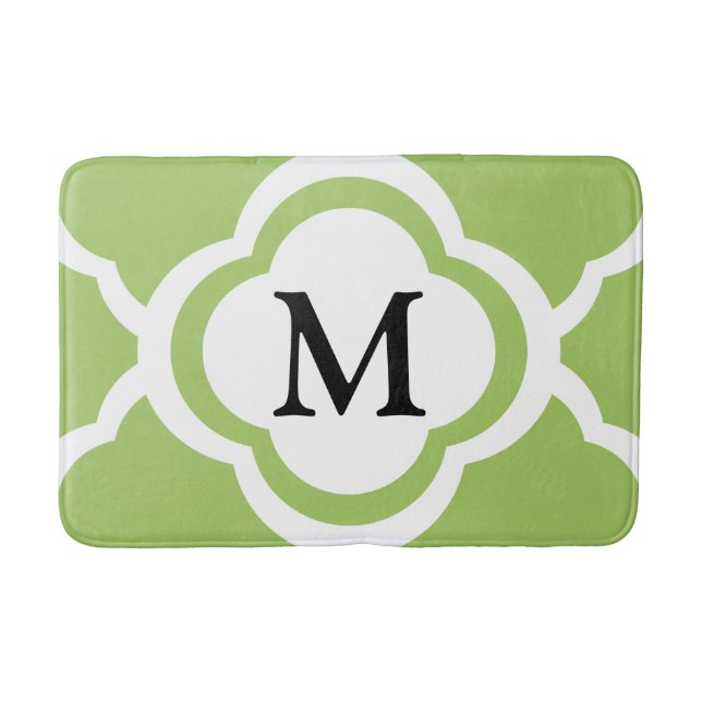 Modern Green Quatrefoil Monogramm Badematte (Vorderseite)