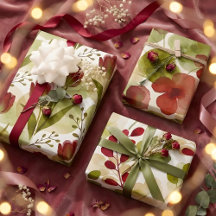 Modern Green Red Botanical Floral Watercolor