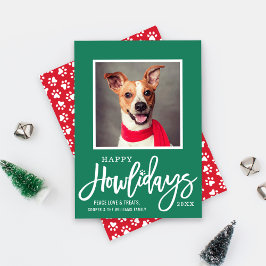 Modern Green Red Happy Howlidays Puppy Dog Feiertagskarte