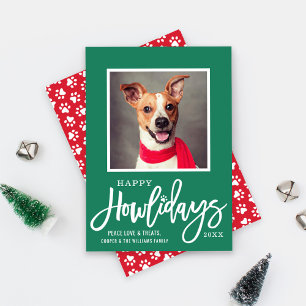 Modern Green Red Happy Howlidays Puppy Dog Feiertagskarte