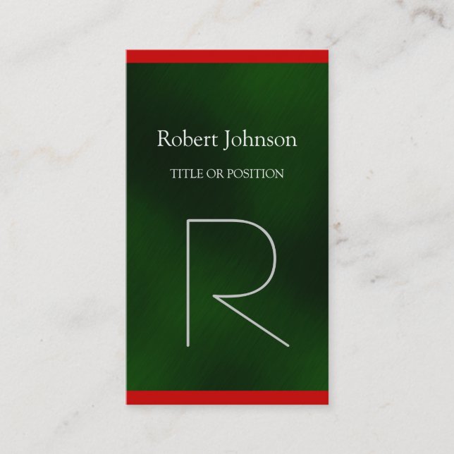 Modern Green Red Monogram Business Card Visitenkarte (Vorderseite)