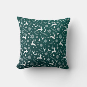 Modern Green Rentier Pattern Frohe Weihnachten Kissen