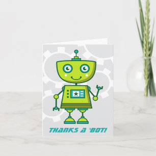Modern Green Robot Boys Birthday Party Dankeskarte