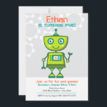 Modern Green Robot Boys Birthday Party Einladung<br><div class="desc">Grüne Robotergeburtstage-Einladungen. Die Farben sind grün,  orange,  blau und grau.</div>