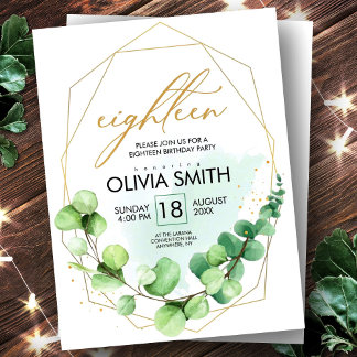 Modern green rustic greenery 18th birthday elegant postkarte