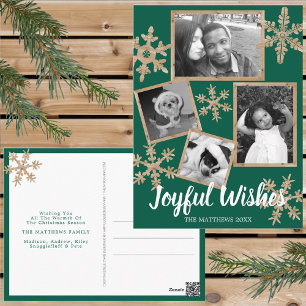 Modern Green Rustic Snowflake 4 Foto Weihnachten Postkarte