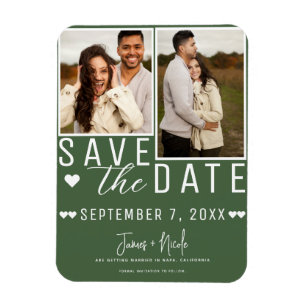 Modern Green Save the Date 2 Foto Wedding Magnet