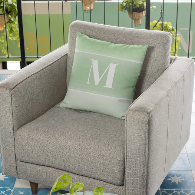 Modern Green Simple Custom Monogram Kissen (Watercolor green monogram throw pillow)