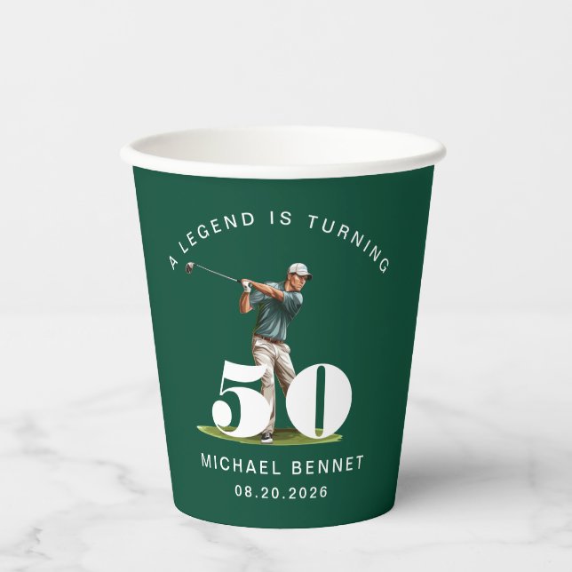 Modern Green Sport Golfer 50th Birthday Pappbecher (Vorderseite)