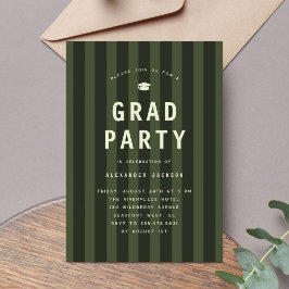 Modern Green Sporty Stripes Graduation Party Einladung