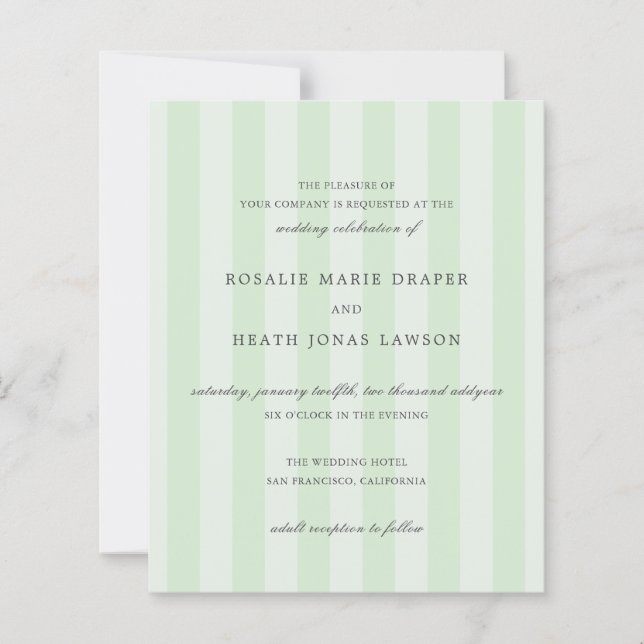 Modern Green Stripes Elegant Budget Wedding Invite (Vorderseite)
