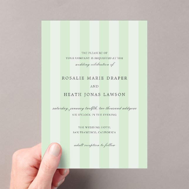 Modern Green Stripes Elegant Wedding Acryleinladungen (Insitu (Handheld))