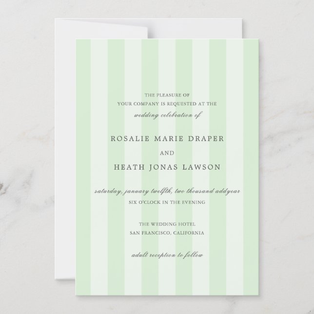 Modern Green Stripes Elegant Wedding Magneteinladung (Vorderseite)