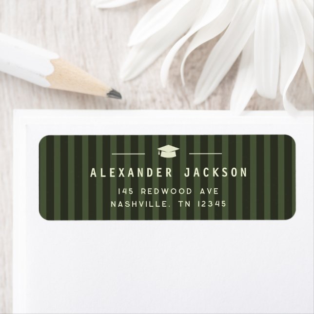 Modern Green Stripes Graduation Return Address (Insitu)