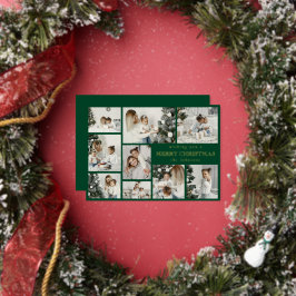 Modern Green Stylish Multi Photo Grid Holiday Card Folien Feiertagskarte