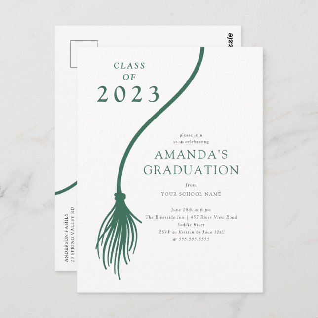 Modern Green Tassel Graduation Party Postcard Postkarte (Vorne/Hinten)