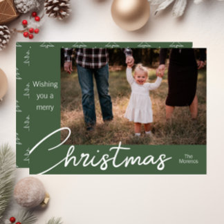 Modern Green Tree Family Photo Christmas Card Feiertagskarte