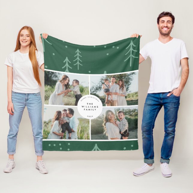 Modern Green Tree Family Photo Holiday Fleecedecke (Beispiel)
