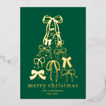 Modern Green Tree Weihnachts-Foto Gold Foil Card