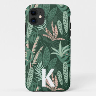 Modern Green Tropical Blätter Pattern Monogram Case-Mate iPhone Hülle