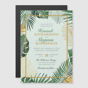 Modern Green Tropical Palm Blätter Trendy Wedding Magneteinladung