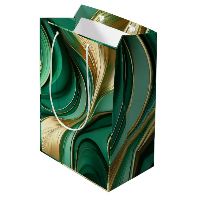Modern Green und Gold- Mittlere Geschenktüte (Rückseite Schrägansicht)
