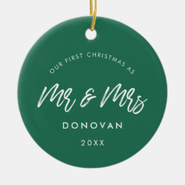 Modern Green Unsere ersten Weihnachten als Mr. und Keramik Ornament