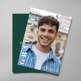 Modern Green Vertical Name Graduation Photo Card Einladung