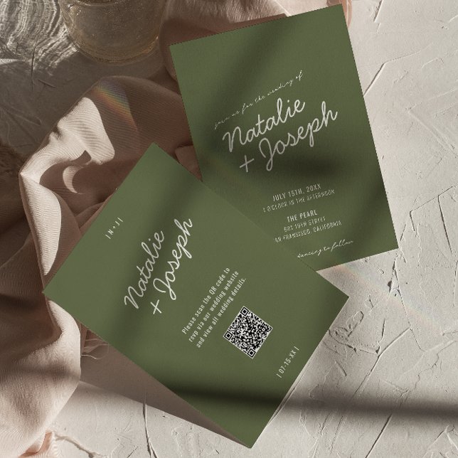 Modern Green Whimsical Summer QR Code Wedding Einladung (Von Creator hochgeladen)