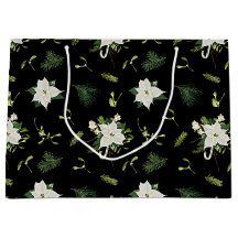 Modern Green White Floral Black Gift Bag Design
